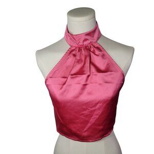 WeWoreWhat Hot Pink Satin Backless Halter Top With Tie Back Size S